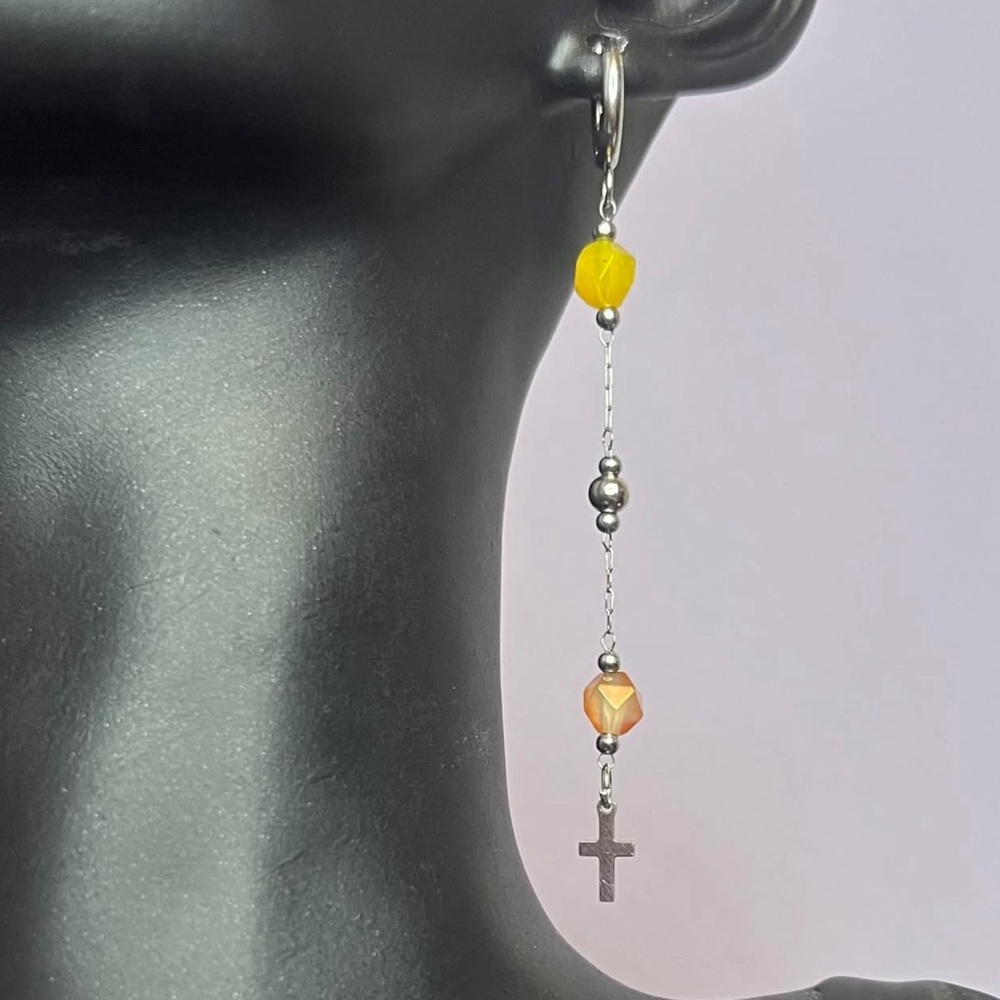 Natural Stone Orange Agate Beads w Cross Ear Huggies - Picture 3 of 3